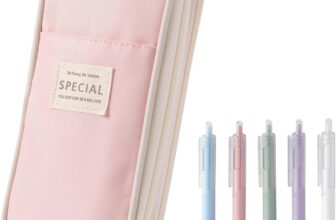 Large Capacity Pencil Case, Pencil Pouch with 5 Black Gel Pens (0.5mm), Big Zipper Pen Bag for Students, Aesthetic School Supplies, Cute Stationery Set for Girls and Women (Pink)