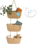 OrganiHaus Over the Door Hanging Basket for Organizing, 3-Tier Hanging Wall Basket for Storage, Boho Nursery Decor for Wall, Behind Door Wall Storage, Wall Organizer for Office, Wall Toy Storage Honey