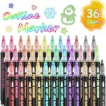 Double Line Super Squiggles Glitter & Metallic Markers, 36 Colors – Self Outline Pens for Doodle Art, Greeting Cards & Crafts