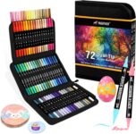 72 Colors Acrylic Paint Markers, Dual Tip with Fine Tip and Brush Tip Pens for Stone, Wood, Calligraphy, Canvas, Ceramic, Metal, Glass, Rock Painting, DIY Crafts Art Supplies Kit