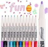 TRANSON 12pcs Outline Shimmering Markers with Metallic for Fun Art Drawing Craft DIY