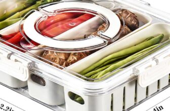 MineSign Divided Snack Box with Lids Stackable Food Serving Tray for Fruit Veggie ABS Plastic Fridge Storage Container for Pantry Freezer Clear Meal Prep Candy Nuts Spice Organizer