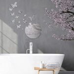 17 Pieces 3D Acrylic Mirror Wall Decor Stickers Butterfly Mirror Wall Stickers DIY Removable Butterfly Decals for Home Living Room Bedroom (Silver)