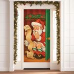 Santa Claus Door Banner 71×35 Inch Merry Christmas Photo Backdrop Polyester Material Festive Design for Party Outdoor Indoor Home Decoration