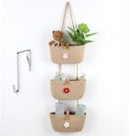 Over The Door Hanging Baskets 3 Tier Woven Wall Mounted, Cotton 3 Tier Woven Wall Mounted for Organizing Detachable Boho Organize for Kitchen, Bedroom, Living Room, Bathroom (Khaki)