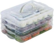 Food Refrigerator Storage Containers with 2 Lids 4 Layer Stackable Handheld Carrier for Snack Cookie Meat BPA Free Transparent 4 Tier for Party Camping BBQ Picnic Travel