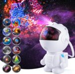 Astronaut Galaxy Projector with 12 Space Films, Timer, 360° Rotating Magnetic Head, Ideal for Kids & Adults, White Planetarium Projector for Bedroom