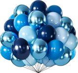 Firomi Metallic Blue Balloons Set 12-inch 70 Pack Chrome Blue Latex & Navy Baby Macaron Blue Balloons for Birthday Baby Shower with 2 Ribbons