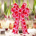 Large Heart Printing Ribbin Bows Red Heart Wreaths Bows for Wedding Valentine’s Day Window Door Wreath Decoration