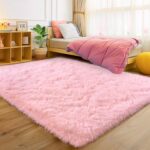 Pink Rugs for Bedroom Girls, 4×6 Fluffy Area Rug for Living Room, Soft Shag Carpet for Kids Room Dorm, Indoor Fuzzy Shaggy Rug, Cute Home Decor