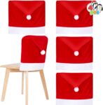 JOYIN 4 Pcs Christmas Chair Cover Set Red Santa Hat Design Slipcovers for Holiday Festival Decoration Xmas Indoor Ornaments Compact Portable