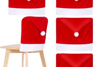 JOYIN 4 Pcs Christmas Chair Cover Set Red Santa Hat Design Slipcovers for Holiday Festival Decoration Xmas Indoor Ornaments Compact Portable