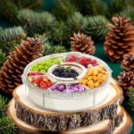 Divided Rotating Serving Tray with Lid and Handle Portable Snack Box for Fruits Snacks Veggie Charcuterie Clear Lazy Susan Organizer Fridge Storage Container for Adults Child 1PCS 9.5 L