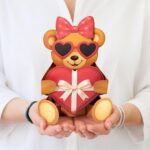 Pop Up Valentines Day Card for Her – Popup Teddy Bear Valentine’s Cards , 8.5” Tall 3D Paper Bear with Heart Accessories, Flowers & Gift Box – Interactive Valentine Card for Wife, Girlfriend, Women Kids, Friends