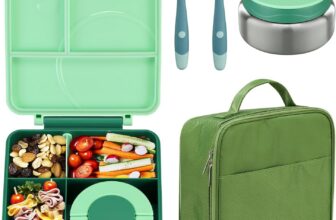 Bento Lunch Box Set for Kids with 8oz Soup Thermo Leak-Proof 4 Compartment Thermo Hot Food Jar Insulated Lunch Bag for School Green
