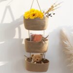 TeoKJ Over the Door Hanging Basket, 3-Tier Woven Cotton Wall-Mounted Storage Organizer Bag Decorative Hanging Nursery Baskets – Jute