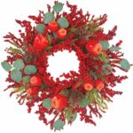 22 Inch Christmas Wreath for Front Door Apple and Berry Wreath with Mixed Leaves Farmhouse Style Holiday Door Decoration Crystal Glass Material Symbolism