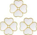 Small Decoritive Heart Wall Mirrors Set of 3, Decorative Four-Leaf Clover Mirror (Gold)