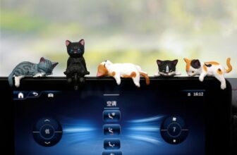Cat Car Interior Accessories Dashboard Decorations, Set of 5 Cute Car Dash Decor Rearview Mirror Ornament for Women Girl