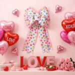 Liliful Large Valentine’s Day Tree Topper Bow Conversation Heart Valentine’s Candy Heart Tree Decoration 11.4”x19.6” for Wedding Wreath Wall Front Door Holiday Anniversary Home Decor