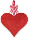 AKEROCK Valentines Decorations Red Glittery Heart Shaped Wooden Hanging Sign for Home, Wall, Door Hanger Decor