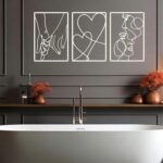 ESTART 3 Pieces Metal Minimalist Line Wall Art, Valentine’s Day Lover Kiss Hand Metal Wall Decor, Aesthetic Modern Home Hanging Wall Art Decor for Bedroom Living Room (White)