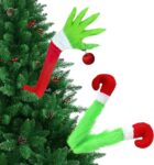 Elf Arms Legs Christmas Tree Decorations Green Monster Body Hand Stuck Tree Topper Ornaments for Xmas Party Holiday Indoor Home Poseable Wire Cotton Cloth Felt Cloth