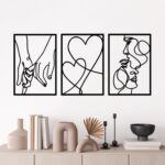 3 Pieces Metal Minimalist Line Wall Art, Valentine’s Day Lover Kiss Hand Metal Wall Decor, Aesthetic Modern Home Hanging Wall Art Decor for Bedroom Bathroom Living Room