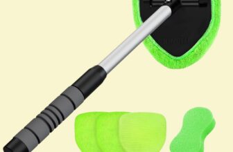 XINDELL Windshield Cleaner Tool – Car Interior Window Cleaning Kit with Extendable Handle & 4 Microfiber Pads, Auto Wiper Inside Windshield Brush for Car & Home Windows
