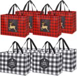 YANGTE 8 Pack Extra Large Christmas Gift Bags Reusable Tote Bags with Handle Non-Woven Fabric for Holiday Xmas 16.9×12.6×6.8″ Classic Designs
