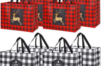 YANGTE 8 Pack Extra Large Christmas Gift Bags Reusable Tote Bags with Handle Non-Woven Fabric for Holiday Xmas 16.9×12.6×6.8″ Classic Designs