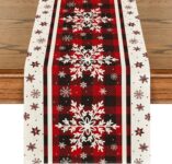 Artoid Mode Buffalo Plaid Snowflakes Christmas Table Runner 13×72 Inch Polyester Durable Seasonal Winter Kitchen Dining Home Party Decor