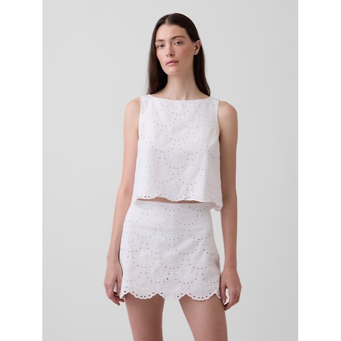 Eyelet Crop Shell Tank Top