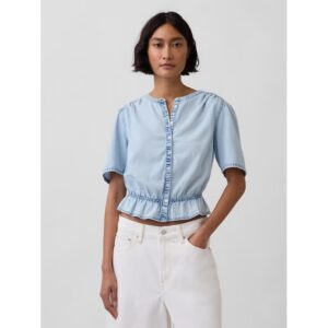 Denim Peplum Crop Top