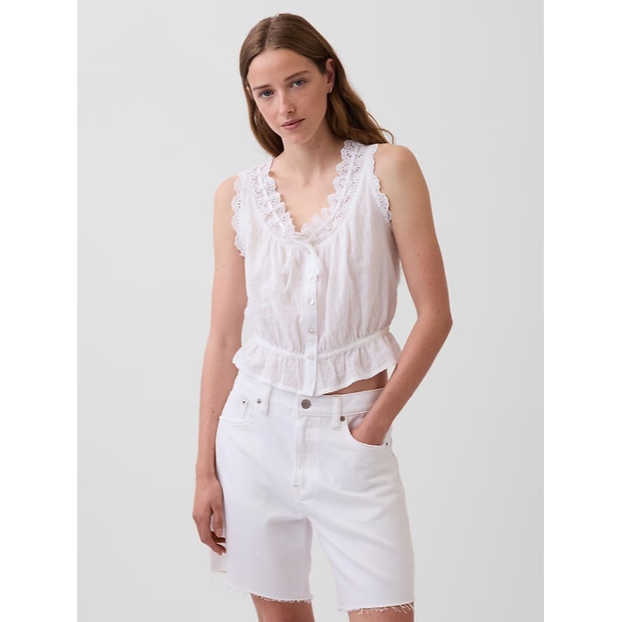 Eyelet Tie-Front Crop Peplum Top
