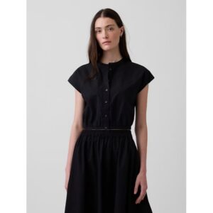 Poplin Cap-Sleeve Crop Shirt