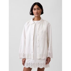 Eyelet Hem Relaxed Shirt Jacket