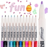 TRANSON 12pcs Outline Shimmering Markers with Metallic for Fun Art Drawing Craft DIY
