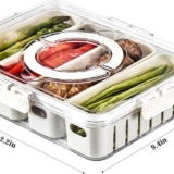 MineSign Divided Snack Box with Lids Stackable Food Serving Tray for Fruit Veggie ABS Plastic Fridge Storage Container for Pantry Freezer Clear Meal Prep Candy Nuts Spice Organizer