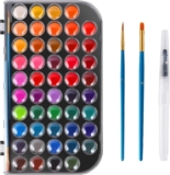 48 Color Solid Watercolor Paint Set with 3 Wooden Brushes – Non-Toxic, Vibrant & Washable Watercolor Kit for Artists, Children, Beginners, Kids – Portable Watercolor Painting Set for Travel & Studio