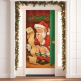 Santa Claus Door Banner 71×35 Inch Merry Christmas Photo Backdrop Polyester Material Festive Design for Party Outdoor Indoor Home Decoration