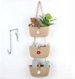 Over The Door Hanging Baskets 3 Tier Woven Wall Mounted, Cotton 3 Tier Woven Wall Mounted for Organizing Detachable Boho Organize for Kitchen, Bedroom, Living Room, Bathroom (Khaki)