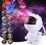 Astronaut Galaxy Projector with 12 Space Films, Timer, 360° Rotating Magnetic Head, Ideal for Kids & Adults, White Planetarium Projector for Bedroom