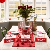 3 PCS Valentine’s Day Wooden Sign Table Decor, Happy Valentine’s Tabletop Centerpiece XOXO Be Mine Valentine Decorations for Tables, Valentine’s Day Presents Wood Love Heart Desk Mantle Shelf Decoration