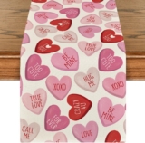 Artoid Mode Pink Ture Love Heart Valentine’s Day Table Runner, Seasonal Kitchen Dining Table Decoration for Home Party Decor 13×72 Inch