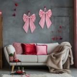 Suncalla 2 Pcs Large Valentines Day Tree Topper Bow with Heart 19.6” x 11.8” Pink Bows for Wreaths Decorations Front Door for Valentine’s Day Wedding Holiday Party Wall Home Front Door Outdoor
