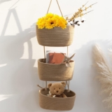 TeoKJ Over the Door Hanging Basket, 3-Tier Woven Cotton Wall-Mounted Storage Organizer Bag Decorative Hanging Nursery Baskets – Jute