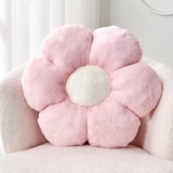Pink Flower Pillow, Cute Decorative Flower Shaped Throw Pillow with Faux Rabbit Fur, 14.9″ Soft Flower Plush Throw Pillow Floor Pillows Room Décor for Bedroom Living Room