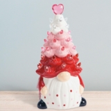 Current Valentines Gnome Light Up Figurine – 8″ Tall Ceramic Tree with LED White, Pink, and Red Bulbs, Valentine’s Day Holiday Table Top Décor