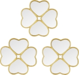 Small Decoritive Heart Wall Mirrors Set of 3, Decorative Four-Leaf Clover Mirror (Gold)